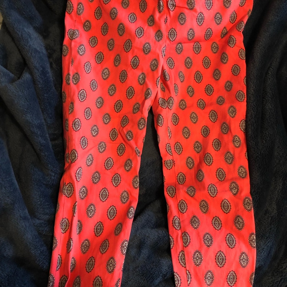 J Crew patterned paisley coral red pants 12